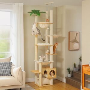 Deluxe Wood Adjustable Floor to Ceiling Cat Tree - Beige