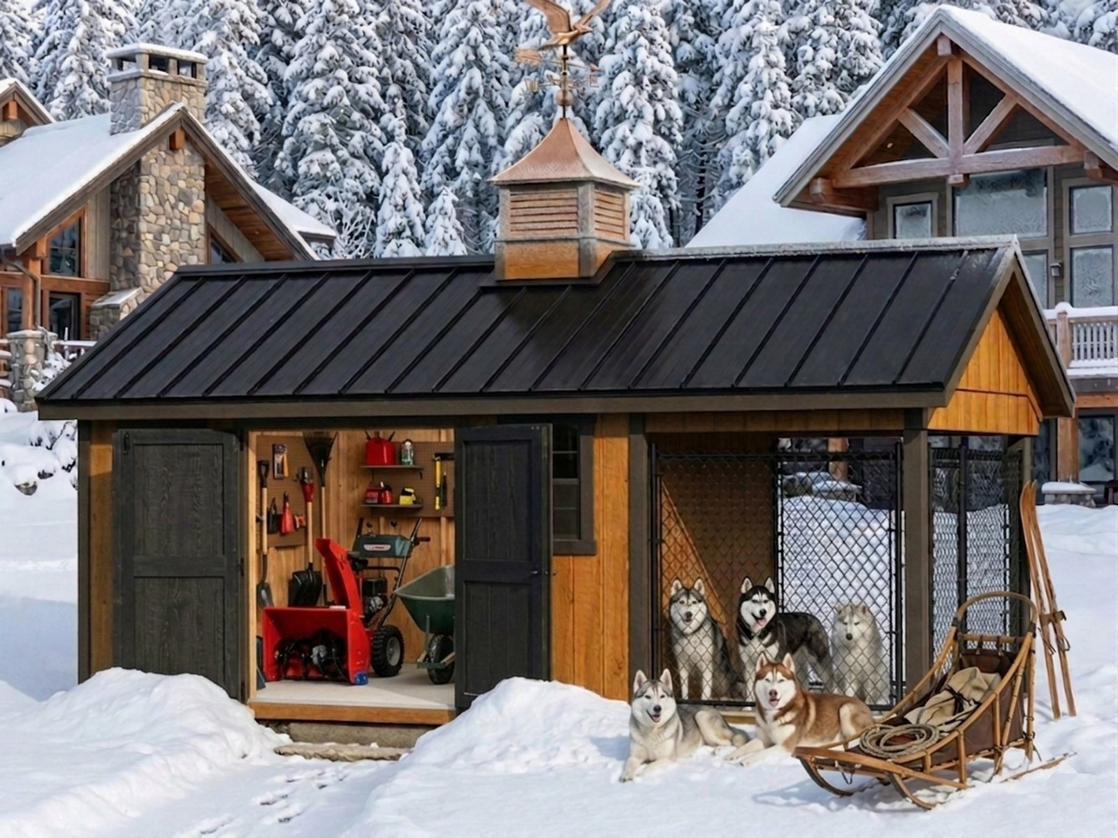 Executive Estate Insulated Dog House and Kennel With Storage Room 10' x 24' - Image 2