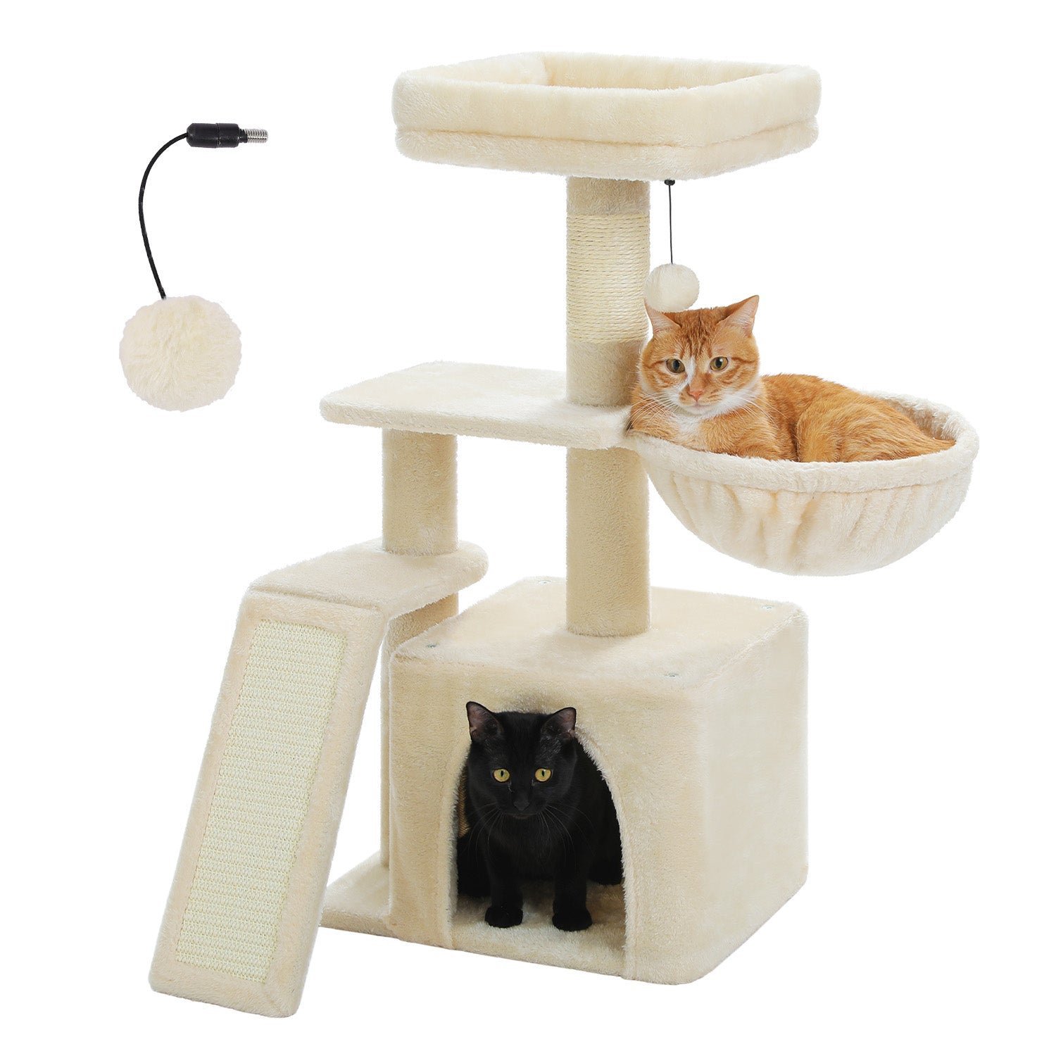 32" Small Cat Tree Tower with Condo, Hammock, Sisal Scratching Ramp & Top Bed for Indoor Kittens