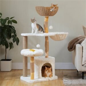 Cloud Cat Tree 123cm Rattan &amp; Flower Platform