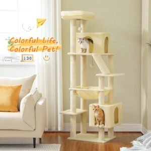 71" Tall Cat Tree for Large Cat 20 lbs with Super Large Hammock, Heavy Duty Cat Tower with 4 Sisal Scratching Posts &amp; 2 Spacious Condos for Big Adult Cats Maine Coon