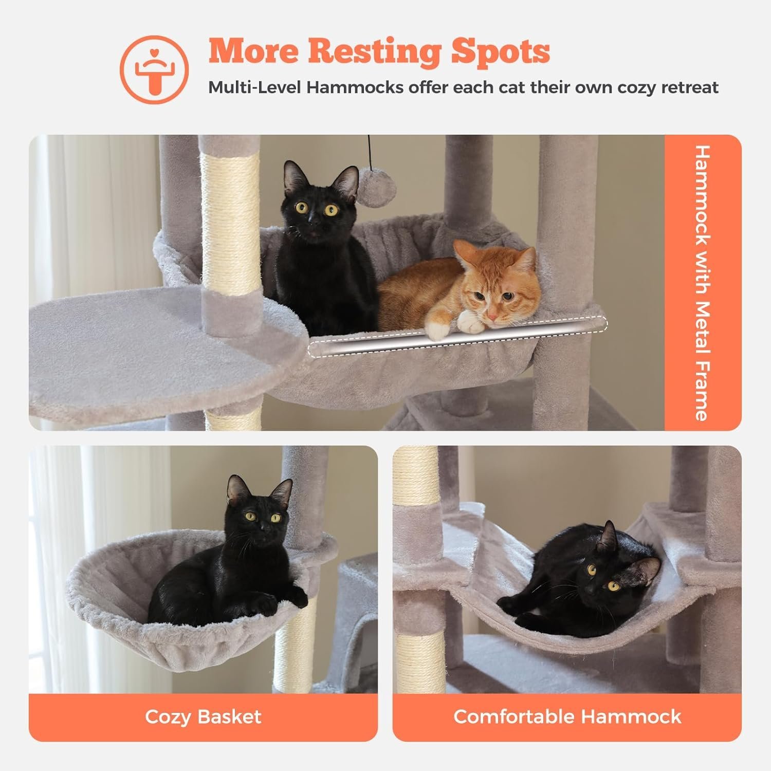 Cat Tree Extra Tall 205cm Gray Plush - Image 3