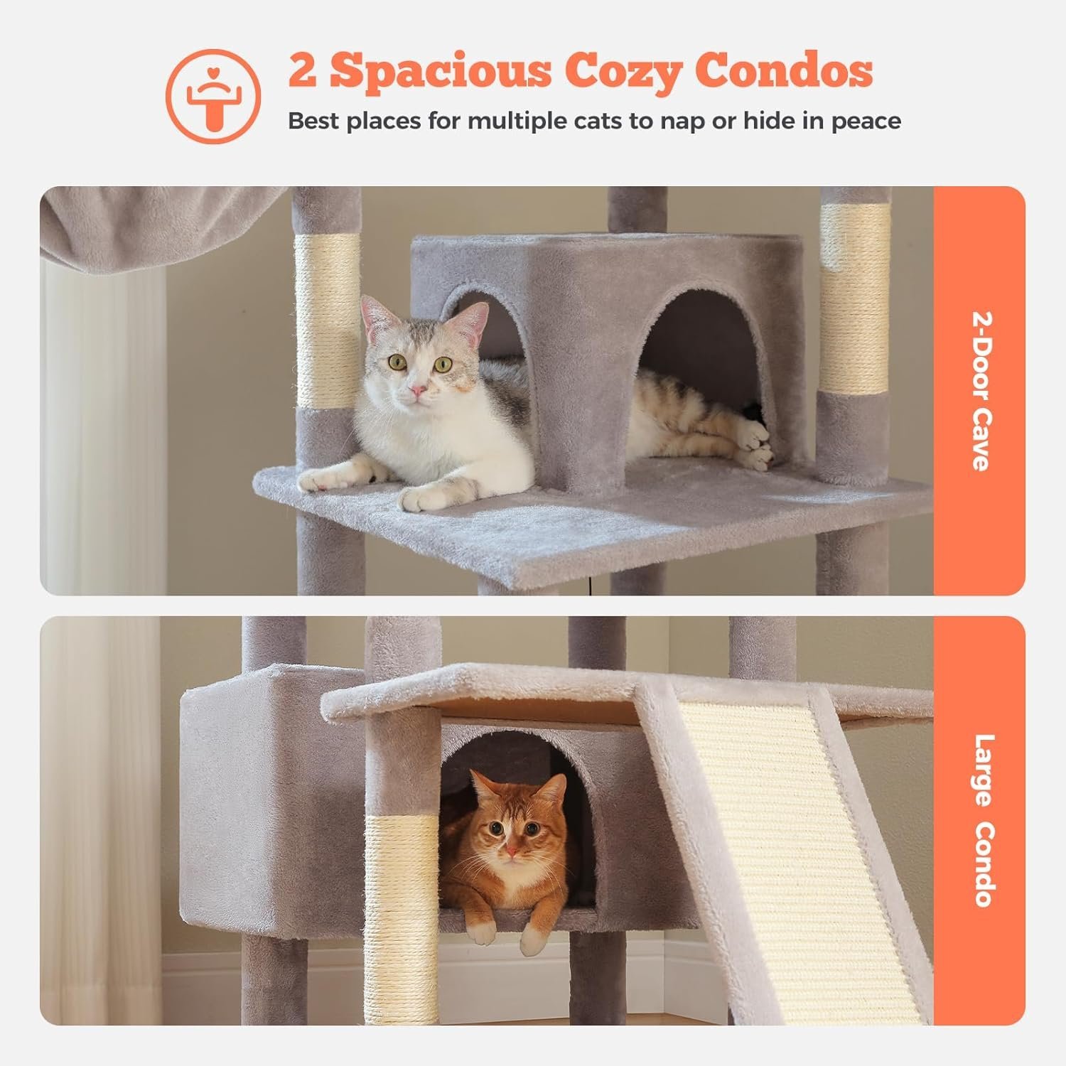 Cat Tree Extra Tall 205cm Gray Plush - Image 4