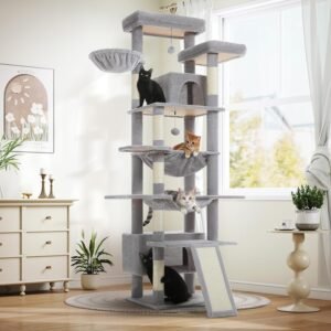 Cat Tree Extra Tall 205cm Gray Plush