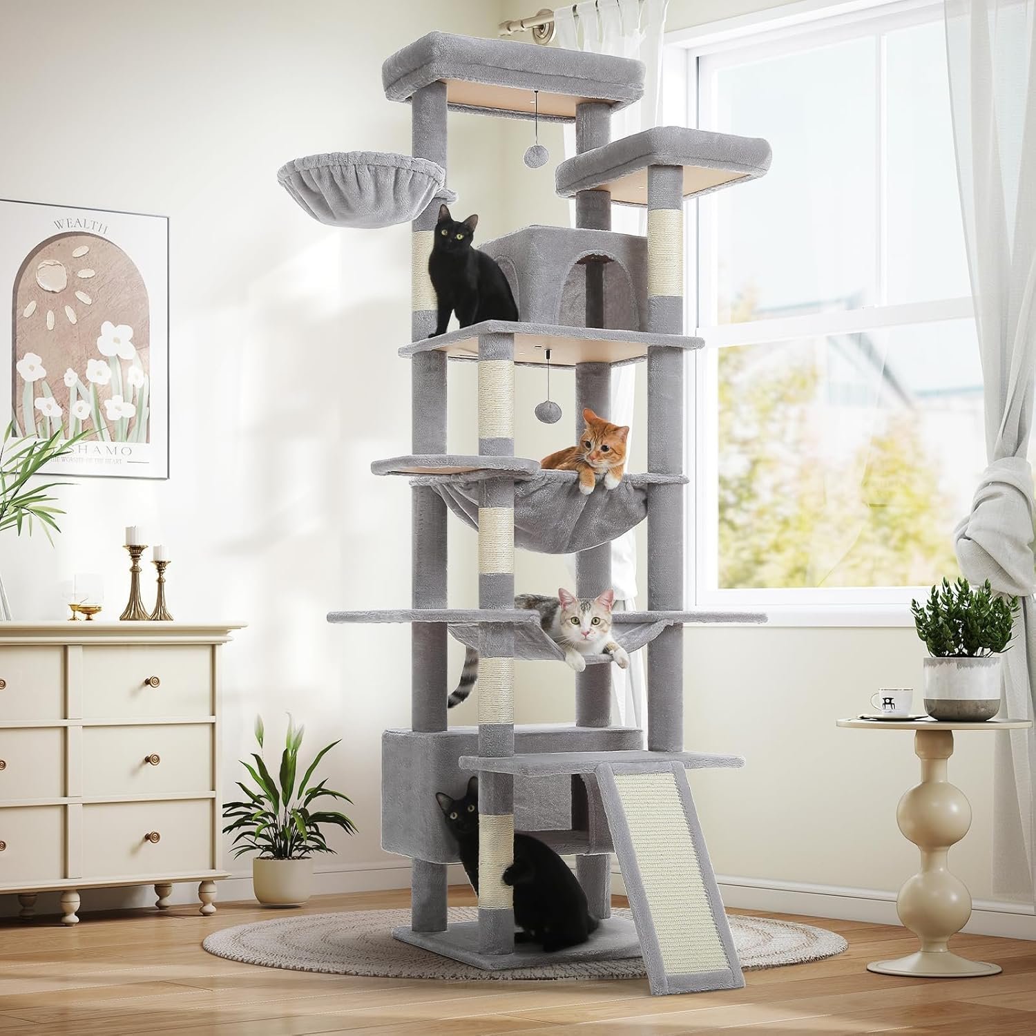 Cat Tree Extra Tall 205cm Gray Plush