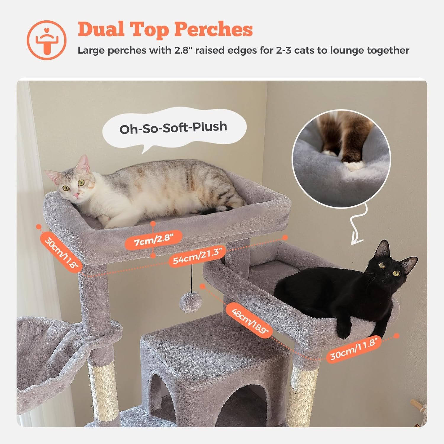 Cat Tree Extra Tall 205cm Gray Plush - Image 6