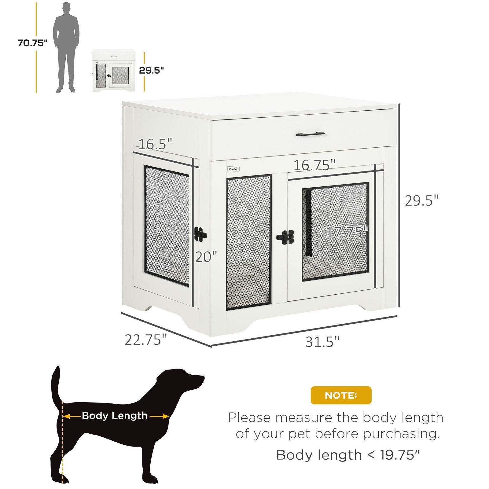 Dog Crate Furniture with Soft Water-Resistant Cushion, Dog Crate End Table with Drawer, Puppy Crate for Small Dogs Indoor with 2 Doors, White - Image 3