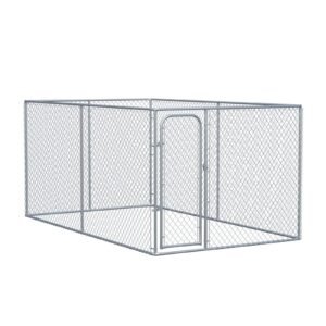 Outdoor Dog Kennel Galvanized Chain Link Fence Heavy Duty Pet Run House Chicken Coop with Secure Lock Mesh Sidewalls for Backyard, Silver