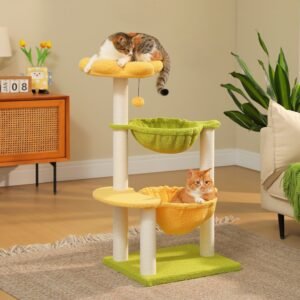 37.4" Cat Tower with Hammocks & Scratching Posts – FSC Wood, Compact Design