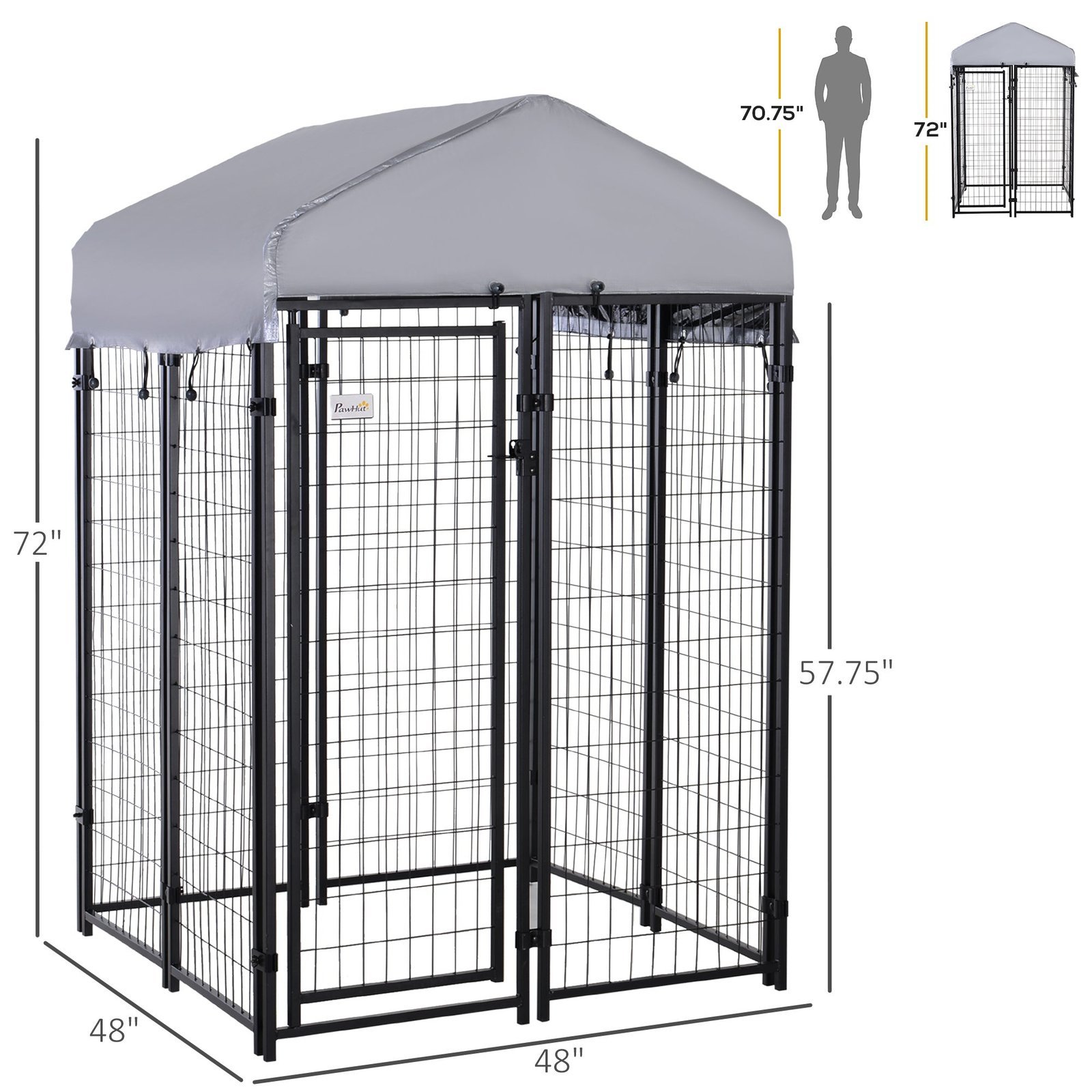Large Outdoor Dog Kennel Galvanized Steel Fence with UV-Resistant Oxford Cloth Roof & Secure Lock 48" x 48" - Image 3