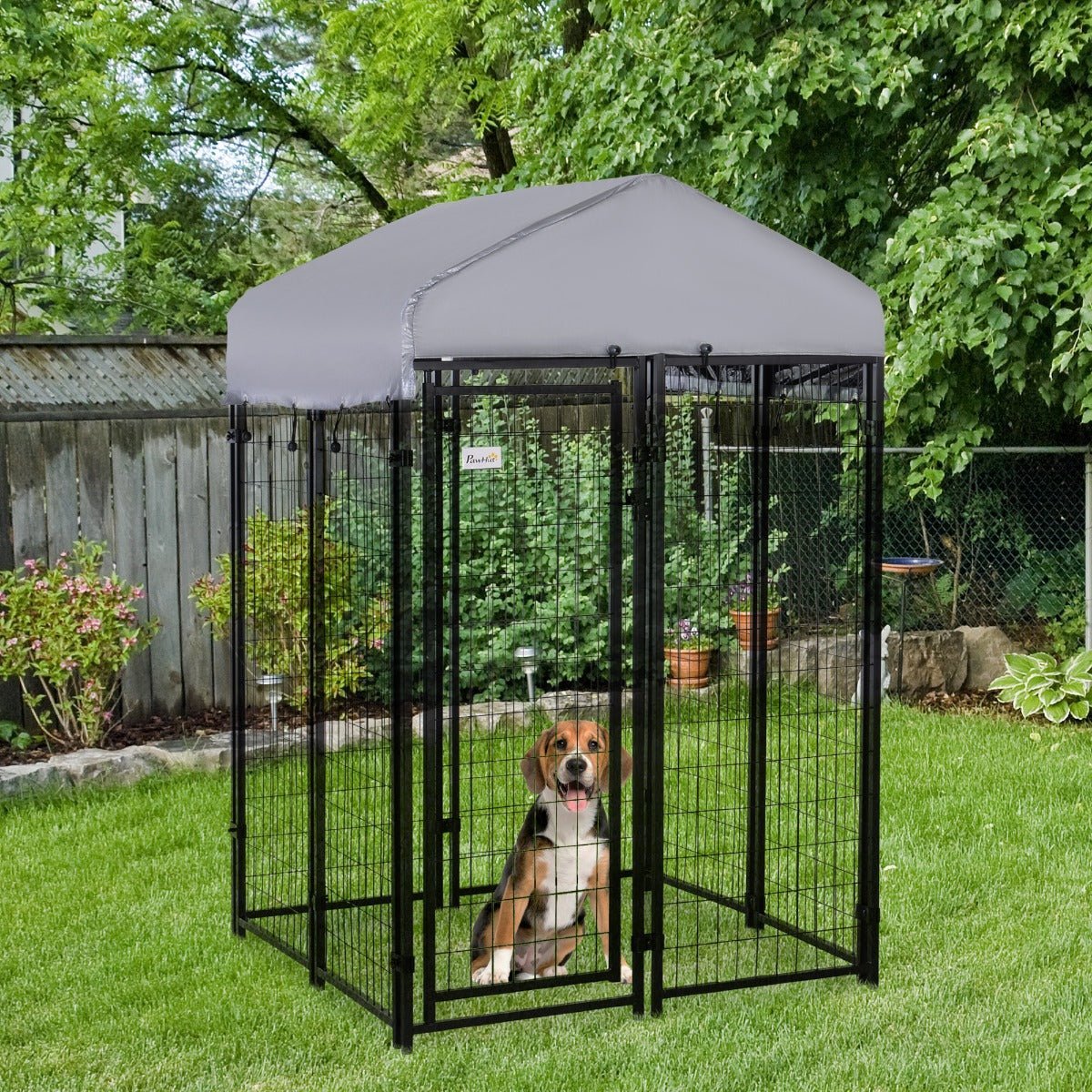 Large Outdoor Dog Kennel Galvanized Steel Fence with UV-Resistant Oxford Cloth Roof & Secure Lock 48" x 48" - Image 2