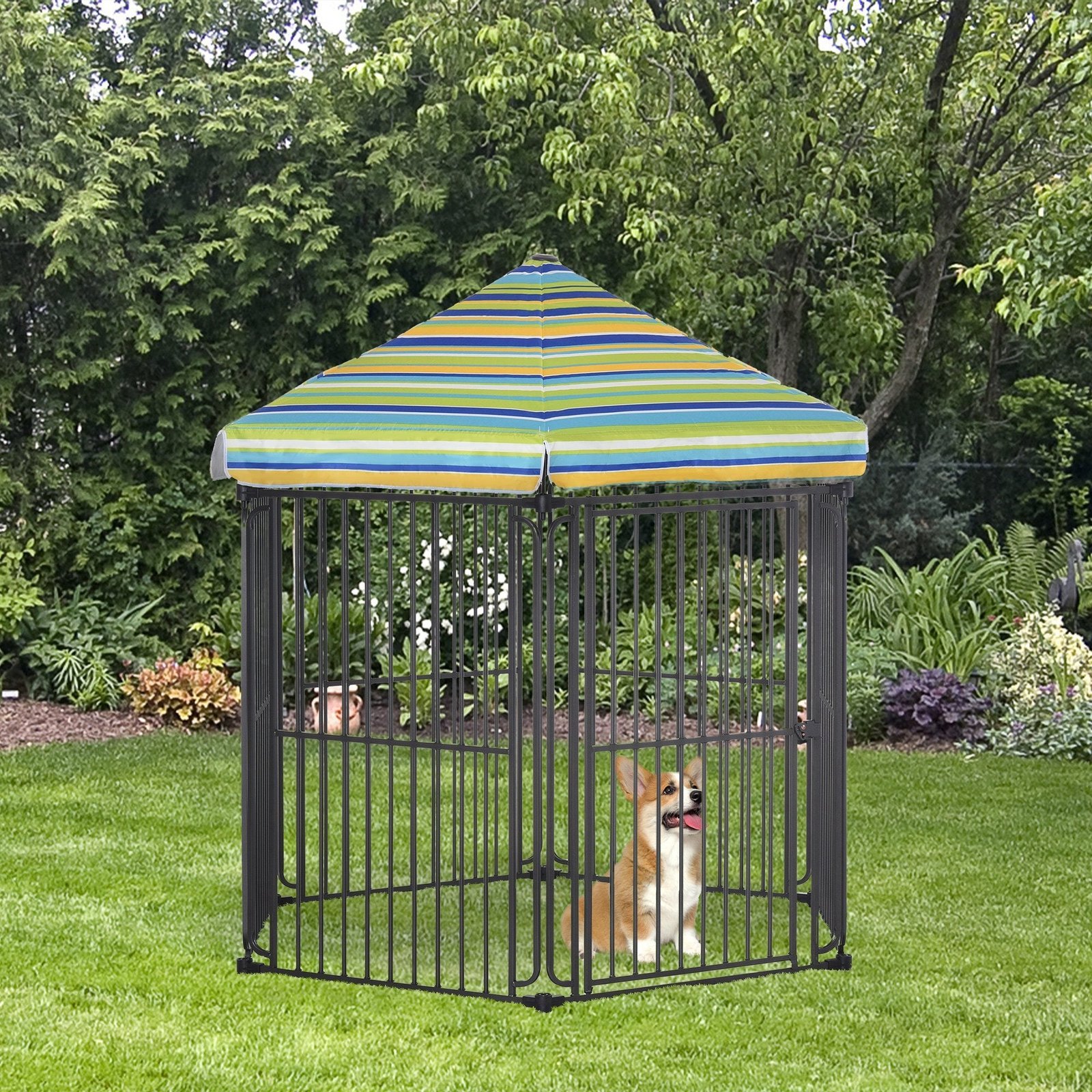 60" x 52" Heavy-Duty Outdoor Pet Cage Kennel with Weather-Resistant Polyester Roof, Locking Door, & Metal Frame - Image 2