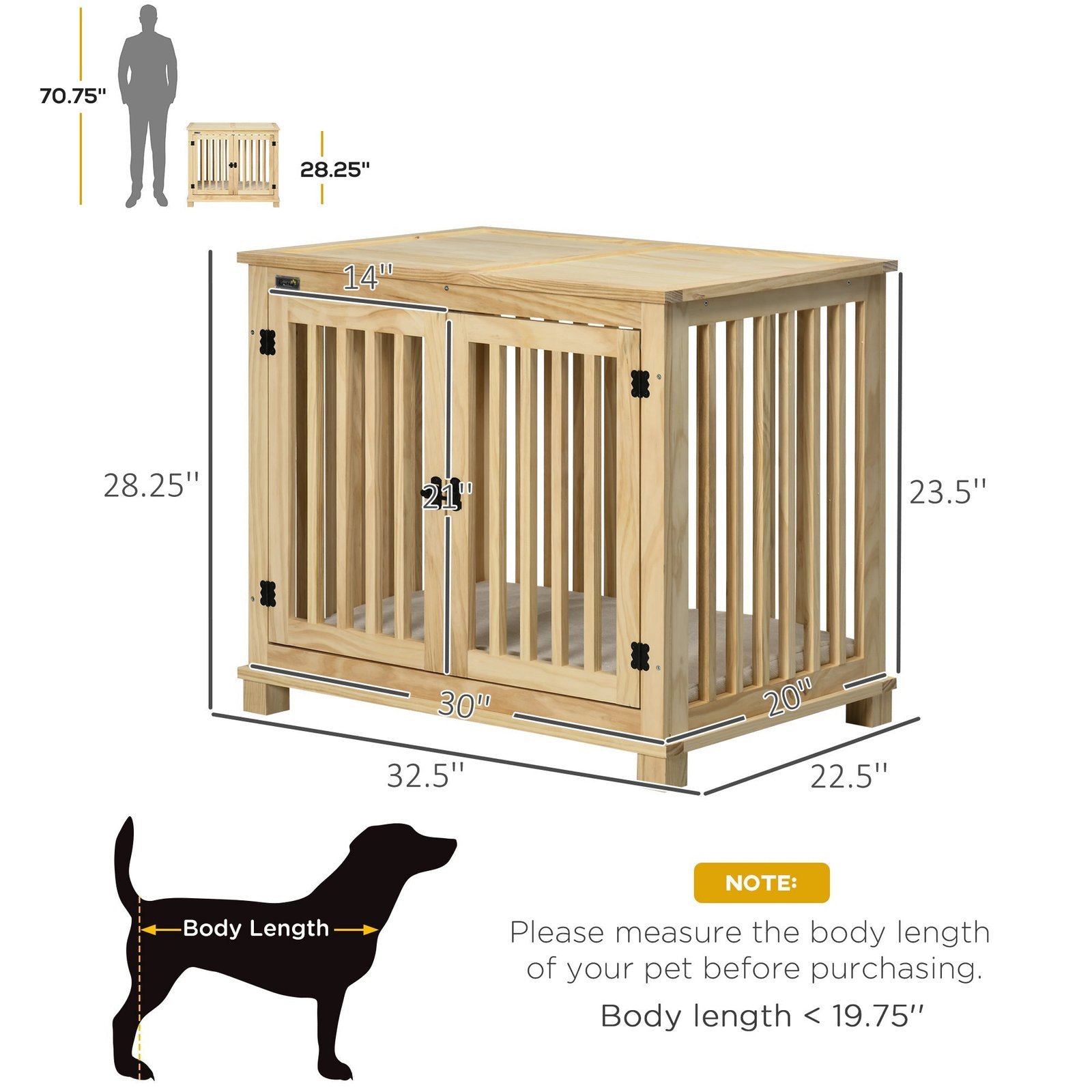 Wooden Dog Crate Furniture with Soft Cushion, Dog Crate End Table with Double Doors, Indoor Pet Crate for Small Medium Dogs - Image 3