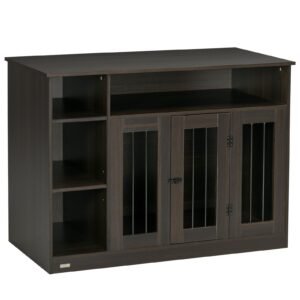 Dog Crate Furniture with Storage Space, Dog Kennel with Lockable Door, Pet Cage for Large Medium Dogs, 47" x 23.5" x 35", Brown