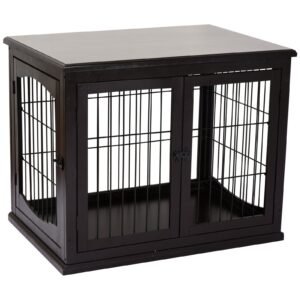 26'' Decorative Dog Cage Wooden Pet Crate Kennel with Double Door Entrance &amp; a Simple Modern Design