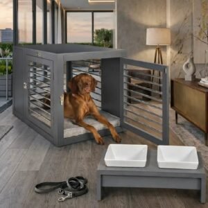 Moderno Contemporary Crate With Padded Mat and Matching Bowls