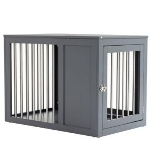 Furniture Style Indoor Dog Crate, End Table Pet Cage Kennel with Double Doors, and Locks, for Medium Dogs, Grey