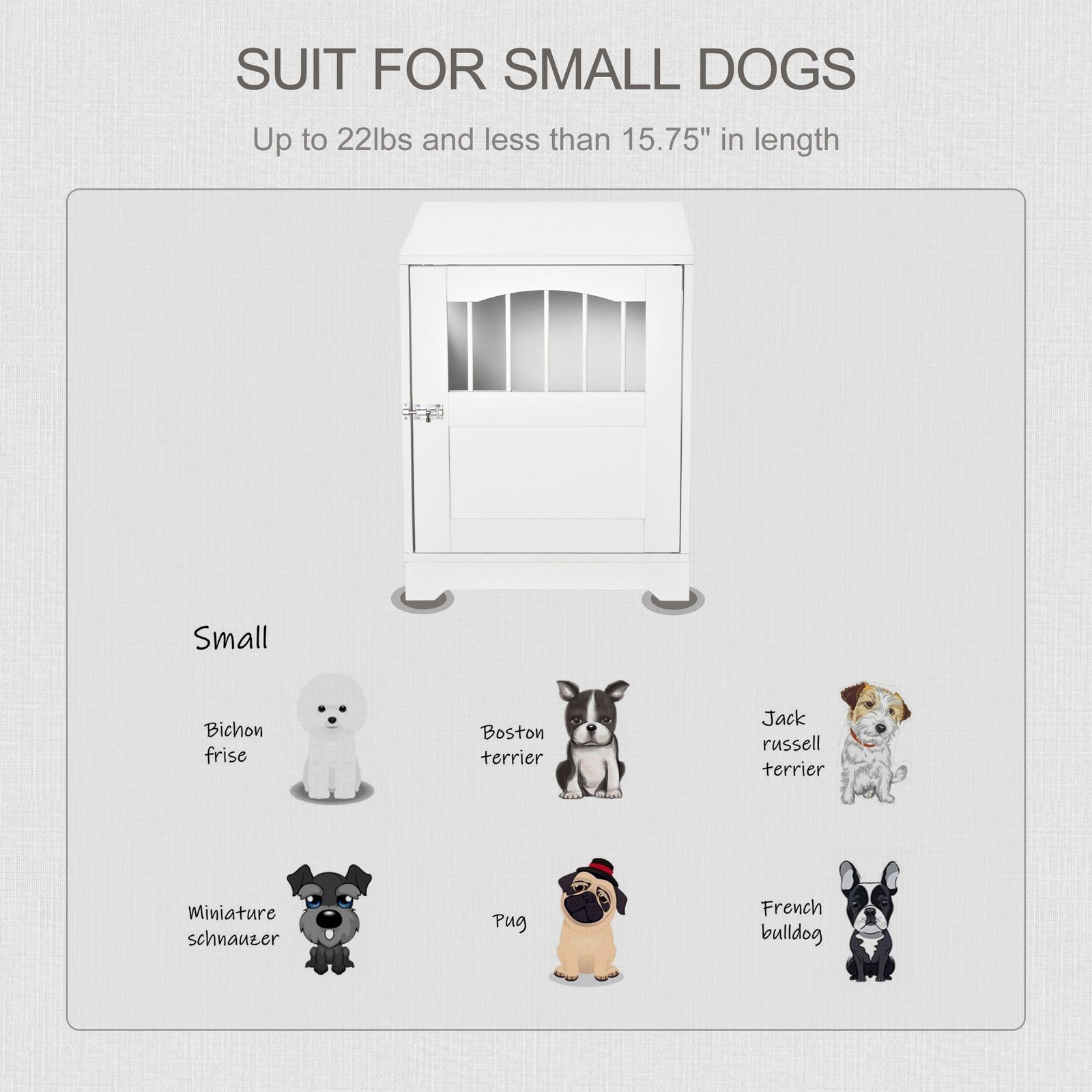 Furniture Stylish Dog Kennel, Wooden & Wire End Table with Cushion & Lockable Door, Miniature Size Pet Crate Indoor Puppy Cage, White - Image 4