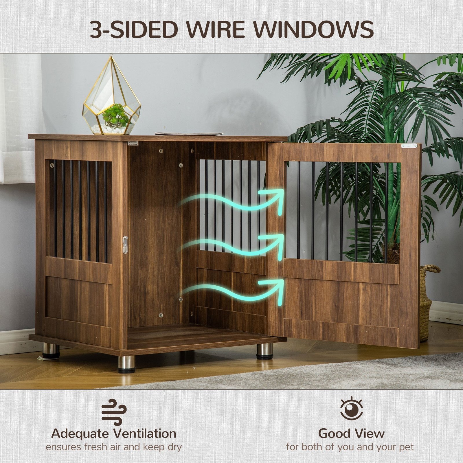 Furniture Style Dog Crate, Wooden & Wire End Table, Small Pet Crate with Magnetic Door Indoor Decorative Dog Kennel Cage, Brown - Image 6