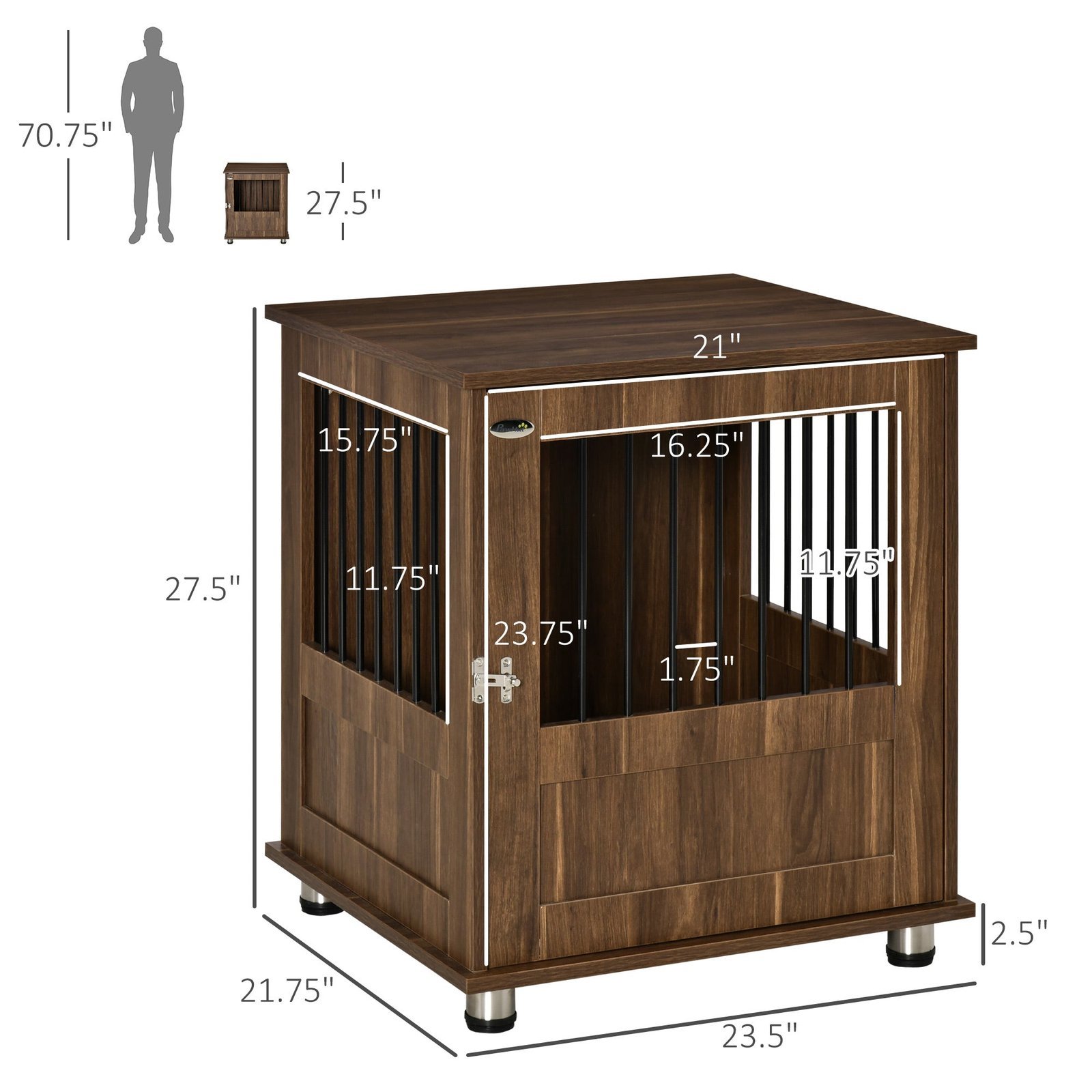 Furniture Style Dog Crate, Wooden & Wire End Table, Small Pet Crate with Magnetic Door Indoor Decorative Dog Kennel Cage, Brown - Image 3