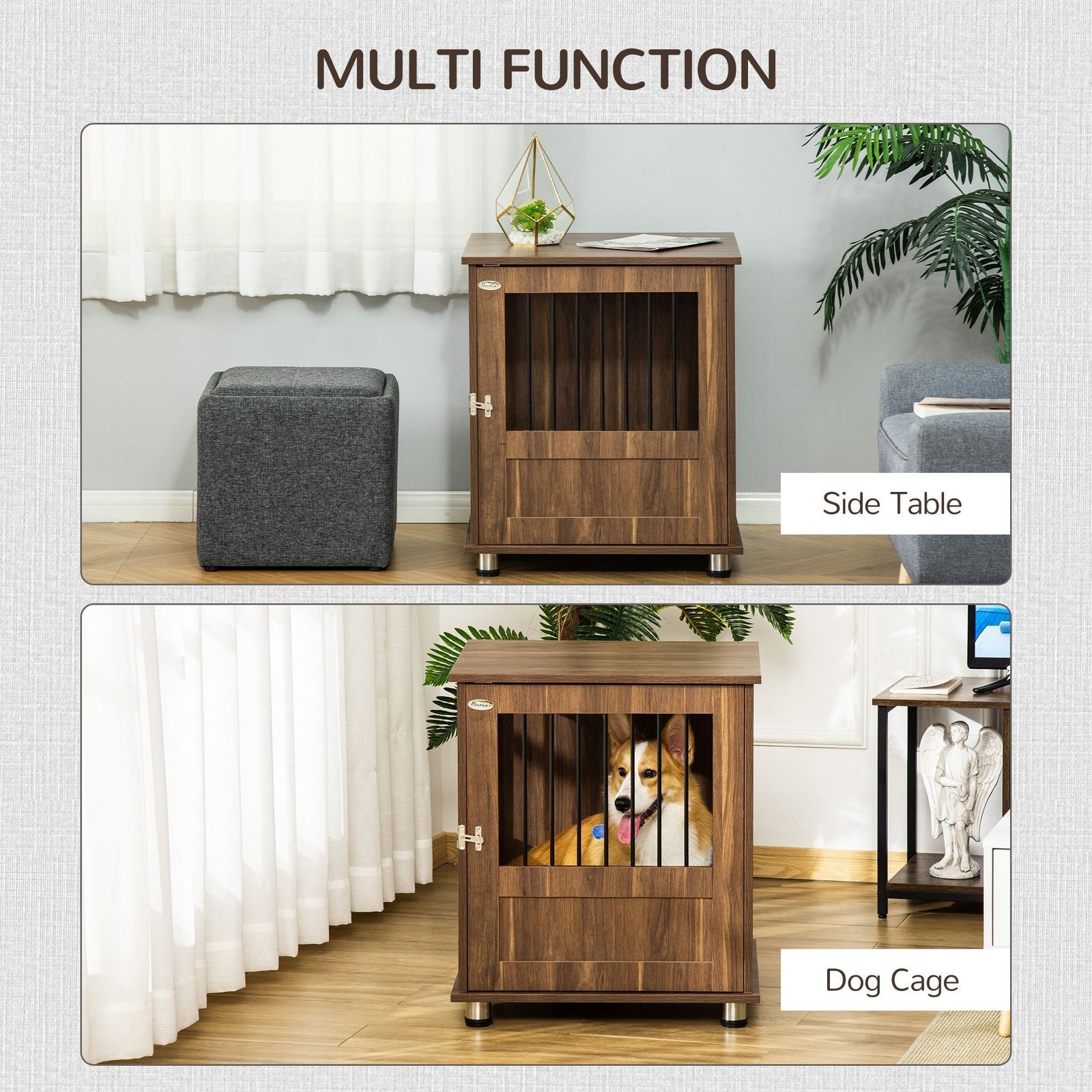 Furniture Style Dog Crate, Wooden & Wire End Table, Small Pet Crate with Magnetic Door Indoor Decorative Dog Kennel Cage, Brown - Image 4