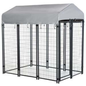 6' x 4' x 6' Large Dog Kennel Outdoor Steel Fence with UV-Resistant Oxford Cloth Roof &amp; Secure Lock