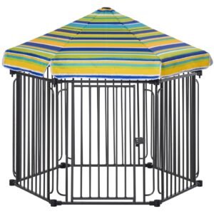 47" Heavy-duty Pet Playpen Kennel with Door & Removable Cover 6 Panels Freestanding Puppy Crate Fence for Small Medium Sized Dogs