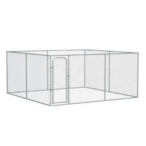 Heavy Duty Outdoor Dog Kennel Galvanized Chain Link Fence, Pet Run House Chicken Coop with Secure Lock Mesh Sidewalls for Backyard, Silver