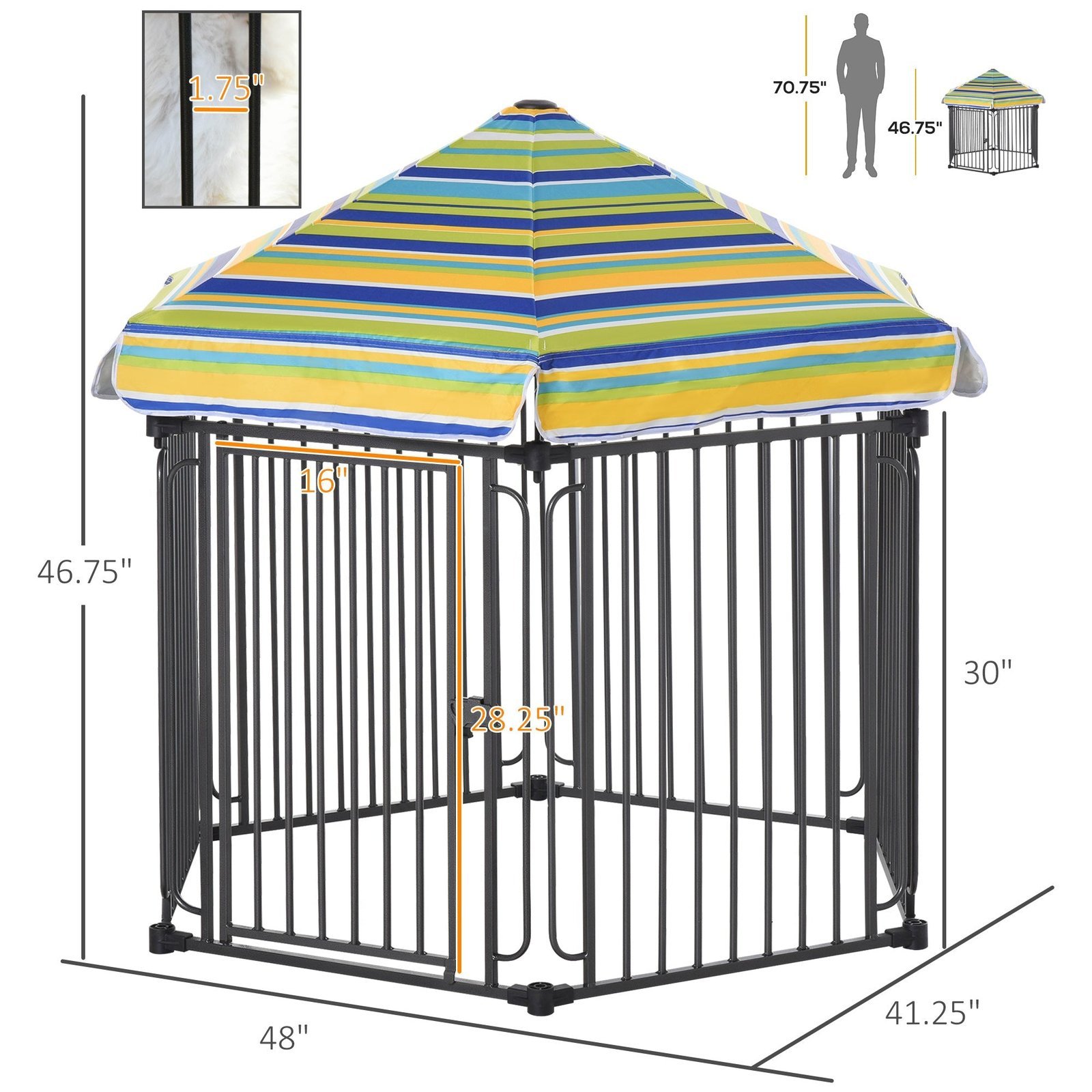47" Heavy-duty Pet Playpen Kennel with Door & Removable Cover 6 Panels Freestanding Puppy Crate Fence for Small Medium Sized Dogs - Image 3