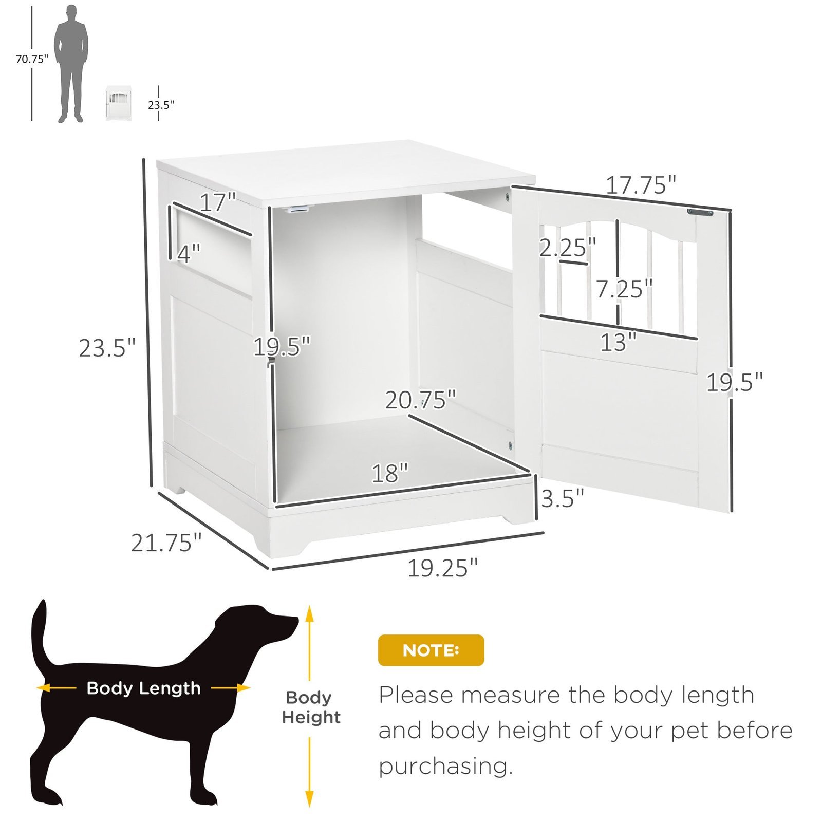 Furniture Stylish Dog Kennel, Wooden & Wire End Table with Cushion & Lockable Door, Miniature Size Pet Crate Indoor Puppy Cage, White - Image 3