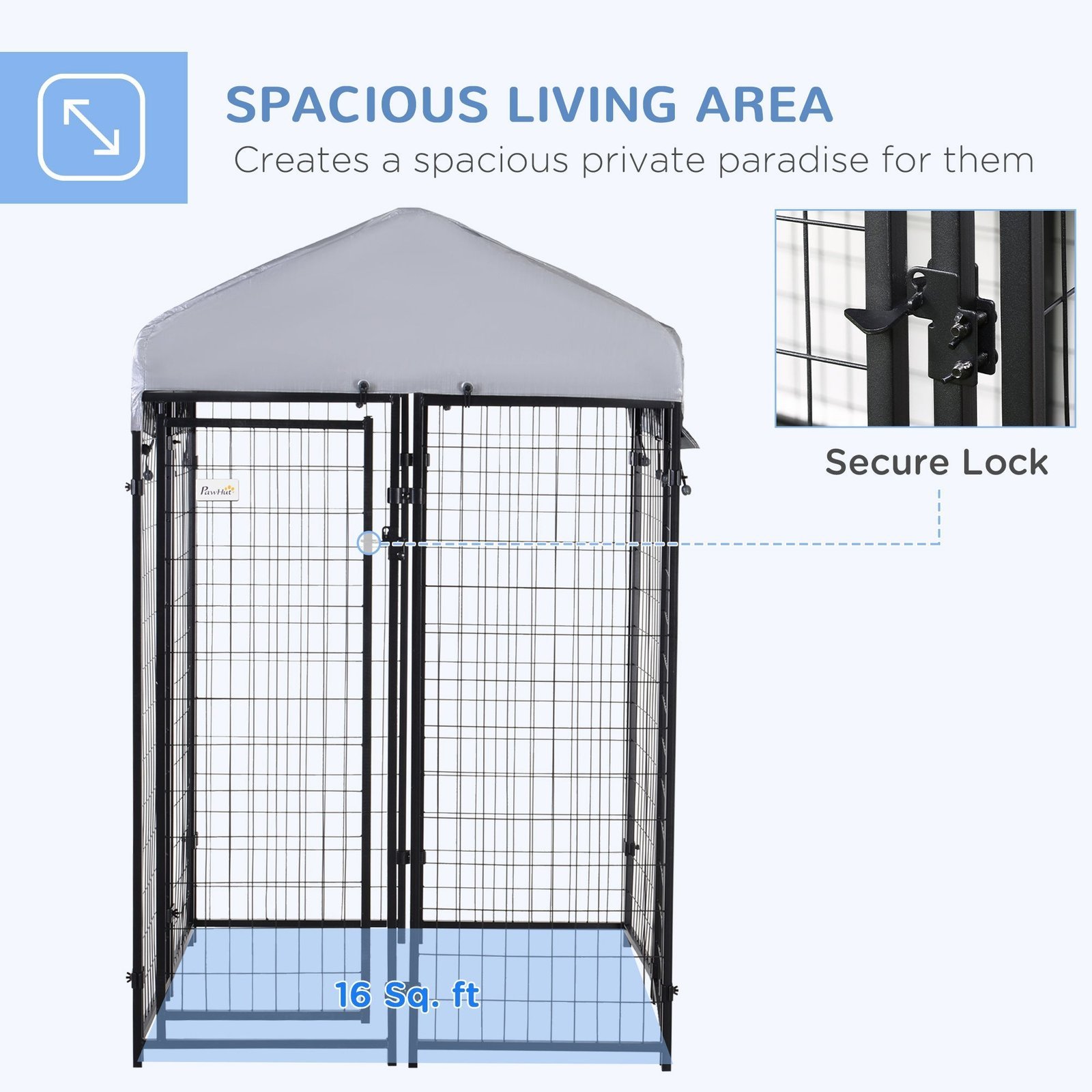 Large Outdoor Dog Kennel Galvanized Steel Fence with UV-Resistant Oxford Cloth Roof & Secure Lock 48" x 48" - Image 4
