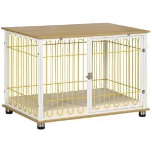 Dog Crate with Soft Washable Cushion, Lockable Front Door, for Small Medium Dogs, Oak