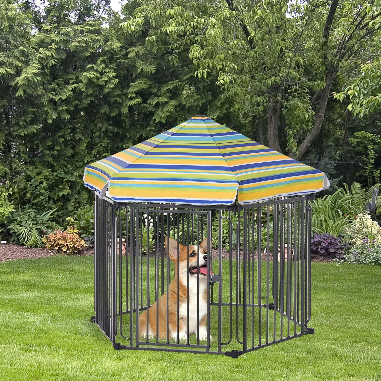 47" Heavy-duty Pet Playpen Kennel with Door & Removable Cover 6 Panels Freestanding Puppy Crate Fence for Small Medium Sized Dogs - Image 2
