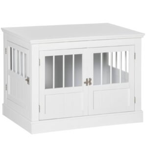 Cat Litter Box Enclosure with Magnetic Doors, Cat Washroom Nightstand with Large Top, Hidden Litter Box Side Table with Latches, White