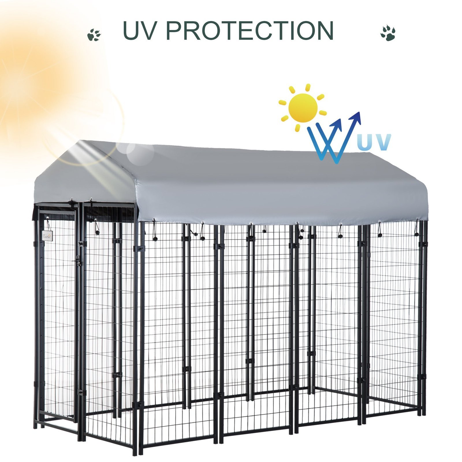 8' x 4' x 6' Large Dog Kennel Outdoor Steel Fence with UV-Resistant Oxford Cloth Roof & Secure Lock - Image 5
