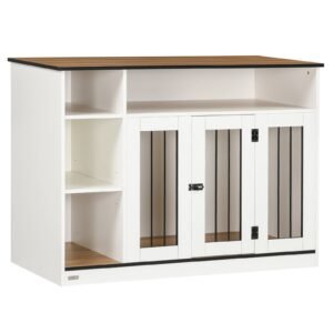 Small and Medium Dog Crate End Table with Extra Storage Space, Dog Crate Furniture with Large Tabletop, Pet Crate with Lockable Door, White