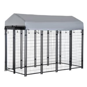 8' x 4' x 6' Large Dog Kennel Outdoor Steel Fence with UV-Resistant Oxford Cloth Roof &amp; Secure Lock