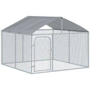 Dog Kennel Outdoor Heavy Duty Playpen with Galvanized Steel Secure Lock Mesh Sidewalls and Waterproof Cover for Backyard &amp; Patio