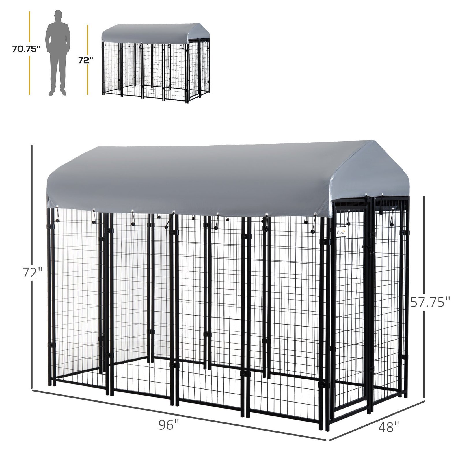 8' x 4' x 6' Large Dog Kennel Outdoor Steel Fence with UV-Resistant Oxford Cloth Roof & Secure Lock - Image 3