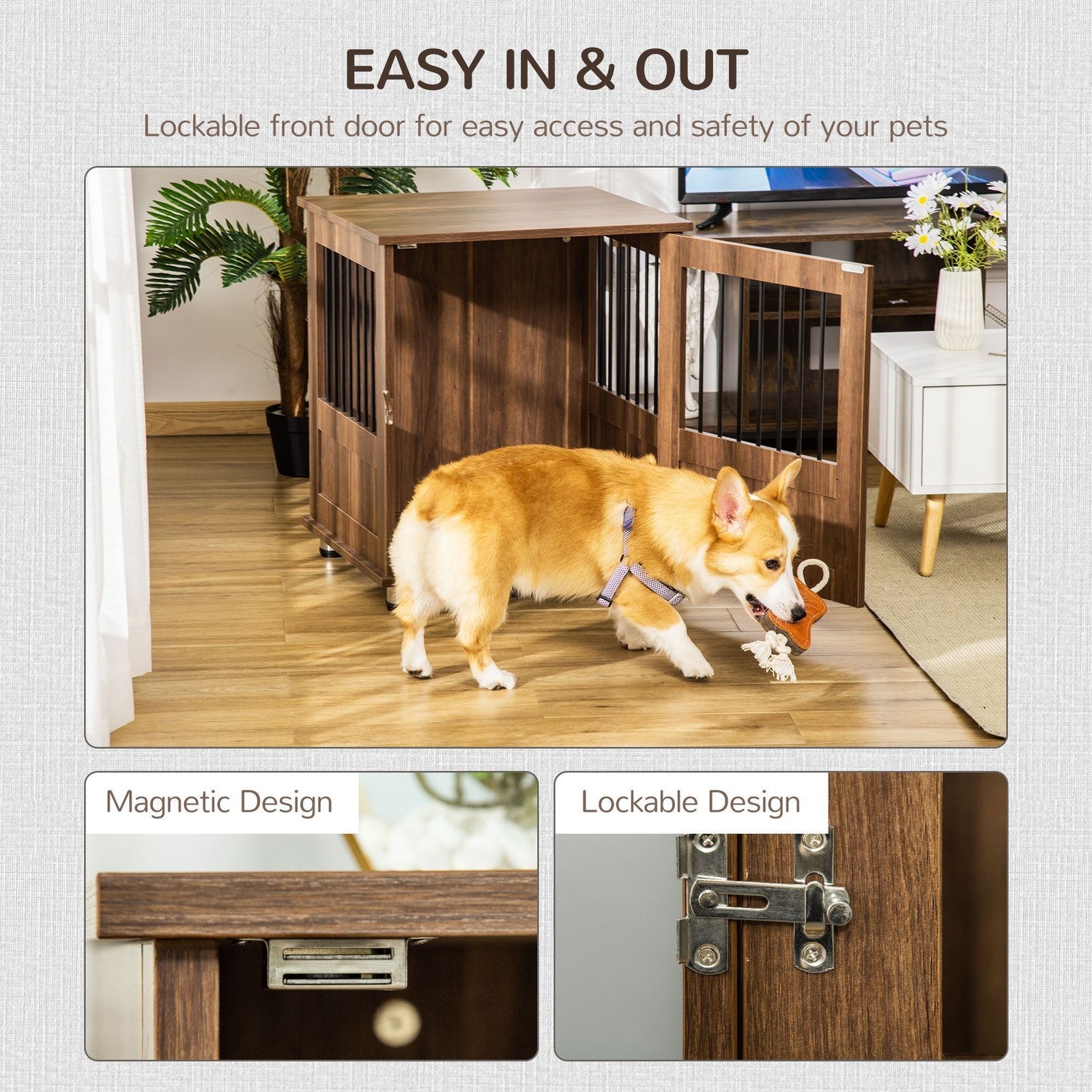 Furniture Style Dog Crate, Wooden & Wire End Table, Small Pet Crate with Magnetic Door Indoor Decorative Dog Kennel Cage, Brown - Image 5