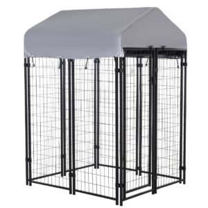 Large Outdoor Dog Kennel Galvanized Steel Fence with UV-Resistant Oxford Cloth Roof &amp; Secure Lock 48" x 48"
