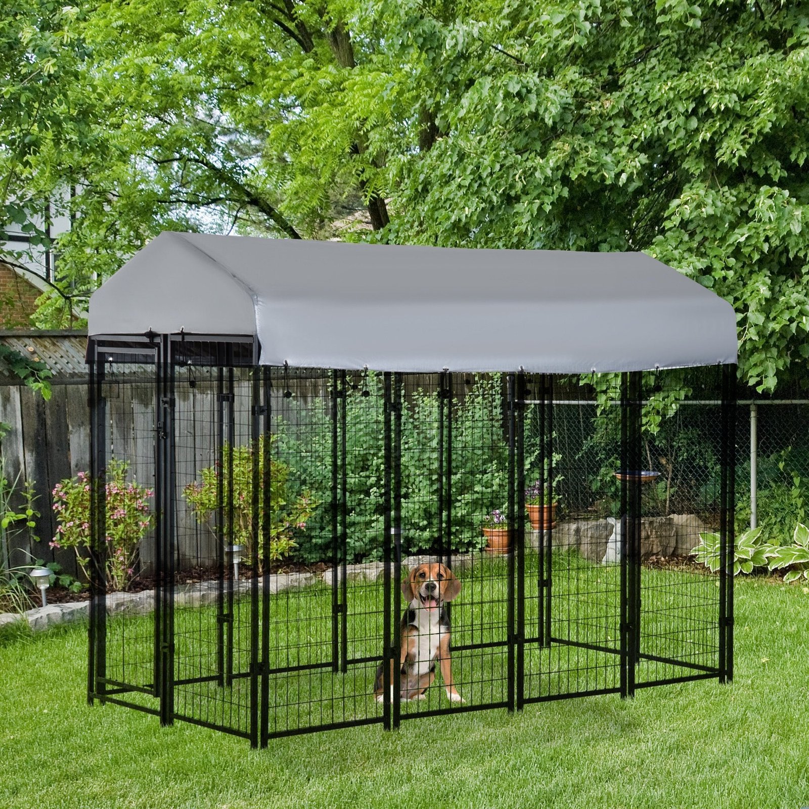 8' x 4' x 6' Large Dog Kennel Outdoor Steel Fence with UV-Resistant Oxford Cloth Roof & Secure Lock - Image 2