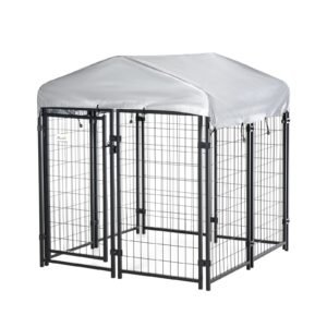 Medium-sized Outdoor Dog Kennel Galvanized Steel Fence with UV-Resistant Oxford Cloth Roof &amp; Secure Lock 47.25" x 47.25" x 54.25"