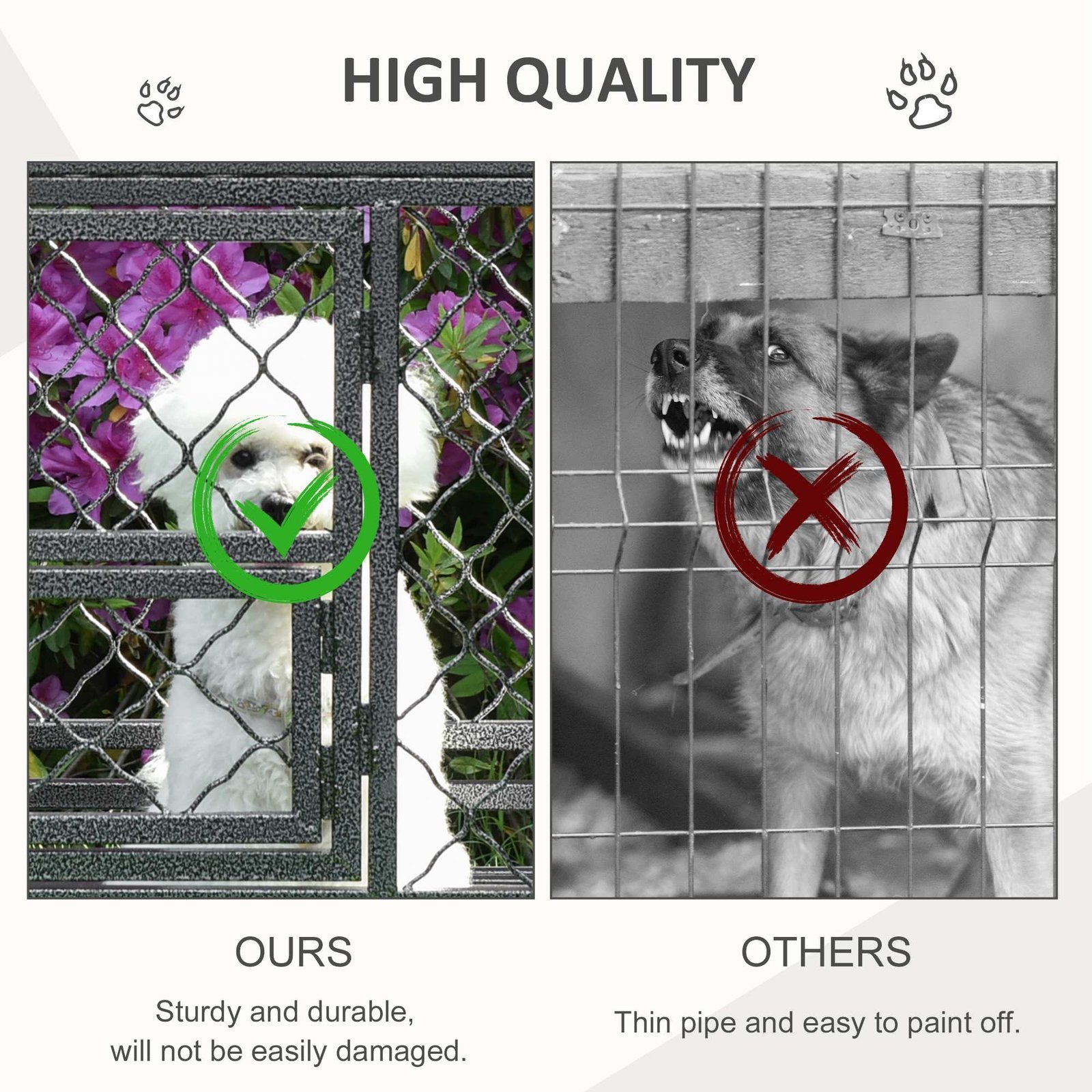Heavy Duty Dog Cage Metal Kennel and Crate Dog Playpen with Lockable Wheels, Slide-out Tray, Food Bowl and Double Doors - Image 5