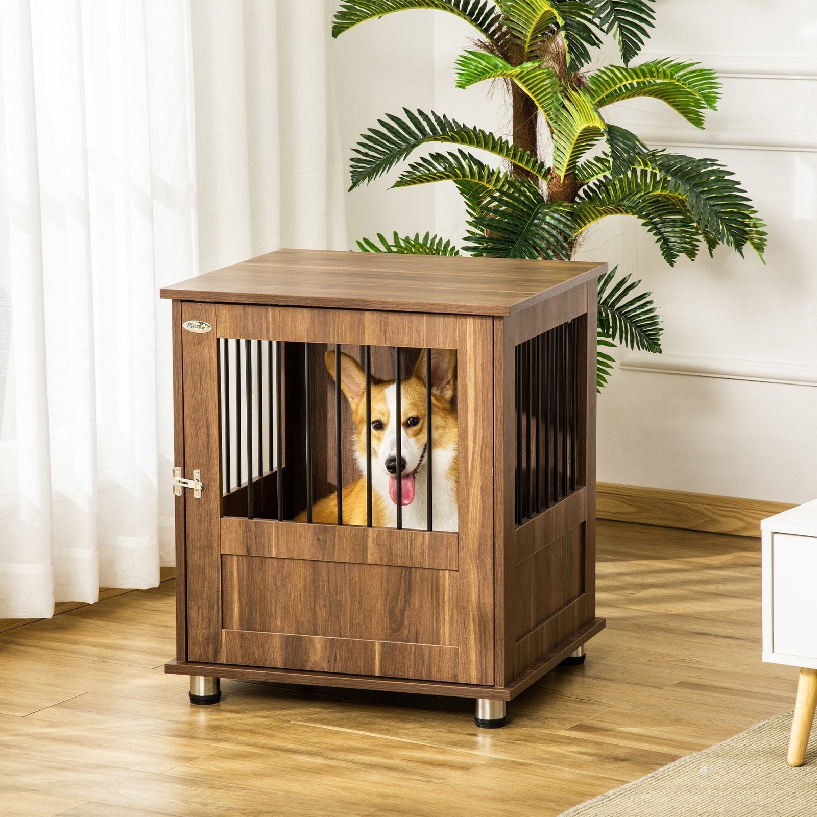Furniture Style Dog Crate, Wooden & Wire End Table, Small Pet Crate with Magnetic Door Indoor Decorative Dog Kennel Cage, Brown - Image 2
