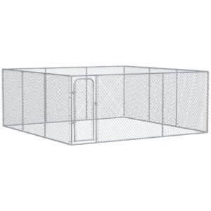 Silver Outdoor Dog Kennel Galvanized Chain Link Fence Heavy Duty Pet Run House Chicken Coop with Secure Lock Mesh Sidewalls for Backyard, Silver